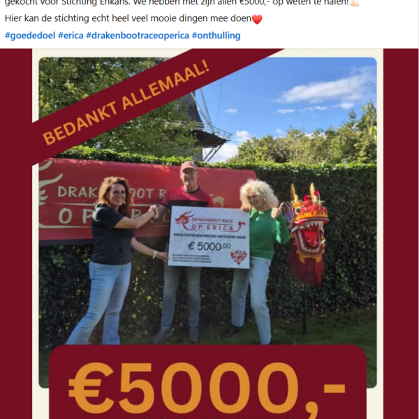Drakenbootrace Op Erica haalt €5000 op voor Stichting Erikans